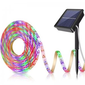Ηλιακή Αδιάβροχη Ταινία LED RGB 5m IP65 με Βάση Πάνελ - Πάσσαλο Εξωτερικού Χώρου Πολύχρομου Φωτισμού