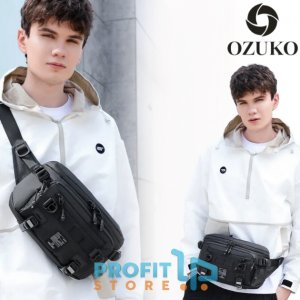 Ozuko Ανδρικό Τσαντάκι Μέσης - Crossbody Αδιάβροχο - 3.8L - Μαύρο