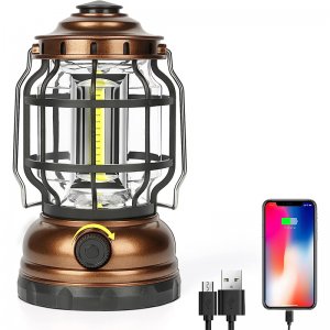 Επαναφορτιζόμενο USB Φωτιστικό Φανάρι - Power Bank  LED COB με Μπαταρίες &amp; Γάντζο Θερμού Λευκού Φωτισμού 3500K για Camping