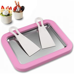 Ice Roll Maker - Παγωτομηχανή με 2  Σπάτουλες για Σπιτικό Ρολό Παγωτού &amp; Παγωμένο Γιαούρτι - Instant Ice Cream Maker Ροζ