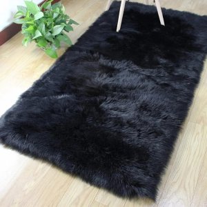 Sheepskin Χνουδωτό Χαλί Διάδρομος Από Συνθετική Γούνα 120x60 εκ.-Μαύρο