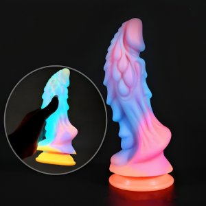 Dragon 22cm Παχύ, Μαλακό &amp; Ευλύγιστο Ανάγλυφο Dildo Σιλικόνης με Ραβδώσεις &amp; Ισχυρή Βεντούζα - Neon Πολύχρωμος Δράκος