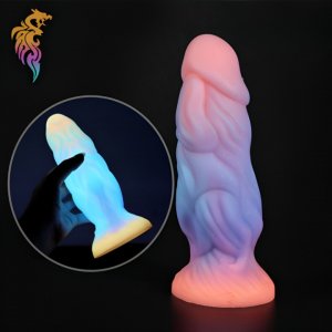 Dragon XL Παχύ, Μαλακό &amp; Ευλύγιστο Ανάγλυφο Dildo Σιλικόνης με Ραβδώσεις &amp; Ισχυρή Βεντούζα - Neon Πολύχρωμος Δράκος