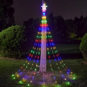 Πολύχρωμα Χριστουγεννιάτικα LED Φωτάκια Εξωτερικού Χώρου σε Σχήμα Δέντρου με Αστέρι - 2m