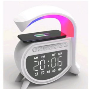 Πολυλειτουργικό Ηχείο Andowl 4 σε 1 με Bluetooth - Aσύρματο Φορτισή - Ξυπνητήρι &amp; Ρολόι LED Φωτισμός 15W 5A