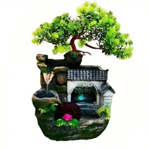 Feng Shui Διακοσμητικό Συντριβάνι Καταρράκτης με Πολύχρωμο Φωτισμό LED &amp; Κρυστάλλινη Σφαίρα - 19 x 14 x 30 εκ