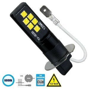 Αδιάβροχη LED Λάμπα Αυτοκινήτου H3 12V 12 SMD Φώτα Ημέρας 6000K 1τμχ Μαύρη