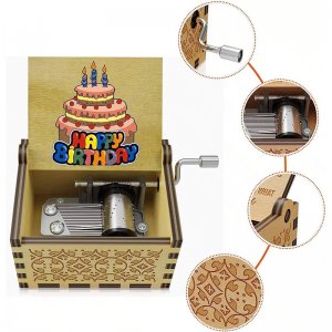 Ρετρό Ξύλινο Χειροκίνητο Μουσικό Κουτί – Happy Birthday