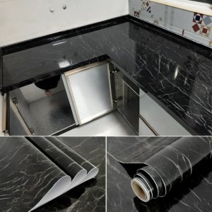 Αδιάβροχη Αυτοκόλλητη Ταπετσαρία Τοίχου - Μαύρο Μάρμαρο - Ρολό 200 x 45cm
