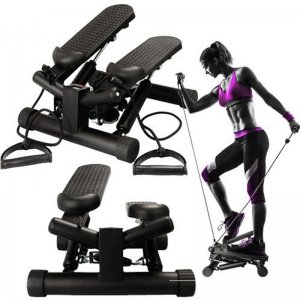 Ελλειπτικό Mini Stepper Πλάγιας Κίνησης για Εκγύμναση Όλου του Σώματος με LCD Οθόνη &amp; Ρύθμιση ύψους - Μαύρο