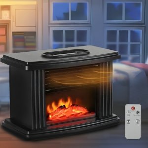 Μίνι Αερόθερμο Τζάκι 1000W με Εφέ Φλόγας &amp; Τηλεχειρισμό - Flame Heater - 23 x 13 x 16cm