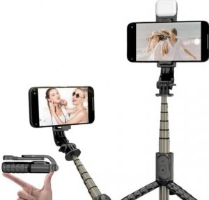 Selfie Stick και Βάση Τρίποδου 2 σε 1 Μαύρο  με Τηλεχειριστήριο και Φλας-Andowl