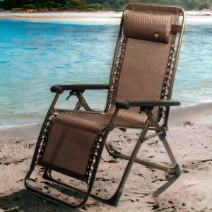 Premium Μεταλλική Πτυσσόμενη Ξαπλώστρα - Πολυθρόνα Παραλίας με Ρυθμιζόμενη Πλάτη και Μαξιλαράκι - 160x64x110 cm
