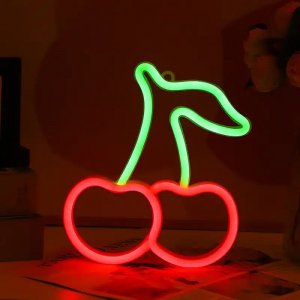 LED Επιτοίχιο Διακοσμητικό Φωτιστικό Neon με Τροφοδοσία USB – Μπαταρίες με Λογότυπο Κεράσια