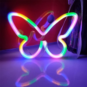 LED Επιτοίχιο Διακοσμητικό Φωτιστικό Πολύχρωμο Neon με Τροφοδοσία USB ή Μπαταρίες με Σχέδιο Πεταλούδα