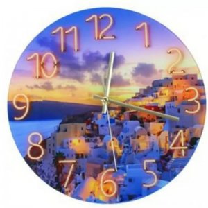 Ρολόι Τοίχου Quartz Διαμέτρου 30cm με Αριθμούς και Ταπετσαρία Κυκλαδίτικο Νησί