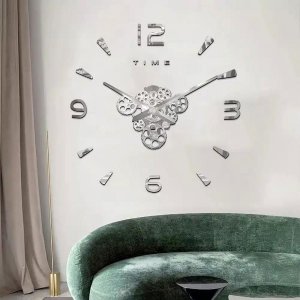Αυτοκόλλητο Ρολόι Τοίχου Ακρυλικό 3D DIY με Μηχανισμό Quartz Γκρι 24x24cm
