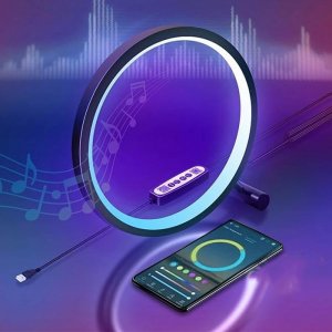 Επιτραπέζιο Διακοσμητικό Φωτιστικό LED Wifi - RGBW σε Σχήμα Δαχτυλίδι με Τηλεχειριστήριο, Ρυθμιζόμενα Χρώματα και Λειτουργία Μουσικής Tuya Μαύρο