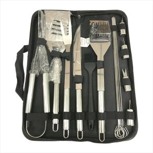 Σετ Ανοξείδωτων Εργαλείων Μπάρμπεκιου 15τμχ σε Μαύρη Υφασμάτινη Θήκη