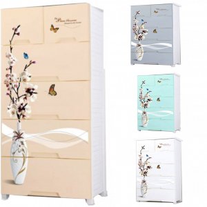 Πλαστική Συρταριέρα 139x70x49cm με 6 Συρτάρια Σχέδιο Βάζο με Λουλούδια