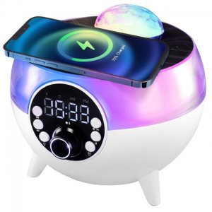 2 σε 1 Ασύρματο Ηχείο Bluetooth με Λειτουργία Ασύρματης Φόρτισης και Φωτισμό RGB - Λευκό