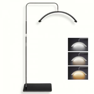 Επιδαπέδιο Φωτιστικό LED Half Moon Λάμπα 36W με Ρυθμιζόμενο Ύψος, Περιστροφή 360°, Τηλεκοντρόλ &amp; Βάση Κινητού – για Αισθητικούς, Nail Artists, Beauty Salons Μαύρο