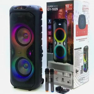 Φορητό Ηχείο Καραόκε με 2 Μικρόφωνα, Bluetooth, FM και Φωτισμό LED RGB - SuperBass