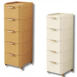Πλαστική Συρταριέρα 110 x 41 x 35cm με Επένδυση Απομίμηση Δερματίνης και 5 Συρτάρια
