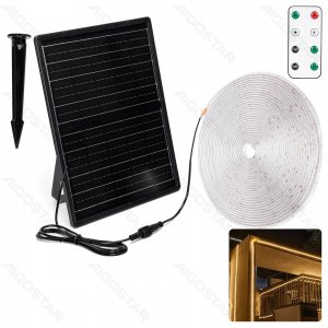 LED Ταινία 20m με Ηλιακό Πάνελ &amp; Τηλεχειριστήριο – Θερμό Λευκό 2700K