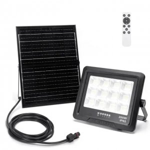 Aδιάβροχος Ηλιακός Προβολέας LED 200W με Πάνελ &amp; Τηλεχειριστήριο - 2000lm, 6500K, IP65 - Aigostar