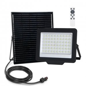 Aδιάβροχος Ηλιακός Προβολέας LED 200W με Πάνελ &amp; Τηλεχειριστήριο - 2000lm, 6500K, IP65, 224 × 53 × 182 mm - Aigostar