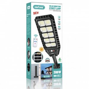 Αδιάβροχος Ηλιακός Προβολέας 10 COB 180 LED 300W - Φωτιστικό Δρόμου με Τηλεχειριστήριο, Ανιχνευτή Κίνησης, Φωτοκύτταρο και Φωτοβολταϊκό Πάνελ