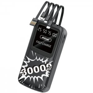 Power Bank 30000mAh με Οθόνη LED, Φακό και Ενσωματωμένα Καλώδια -  Andowl