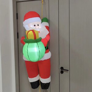 Αδιάβροχος Φουσκωτός Φωτιζόμενος Άγιος Βασίλης LED 120cm με Σάκο σε Σχοινί Εσωτερικού και Εξωτερικού Χώρου