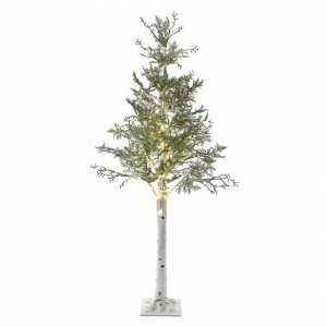 180cm Χριστουγεννιάτικο Δέντρο με 144 LED Θερμού Λευκού Φωτισμού &amp; Λευκό Κορμό