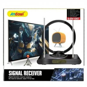 Andowl Εσωτερική Κεραία TV DVB-T/T2 με Τροφοδοτικό – Ισχυρή Λήψη &amp; Εύκολη Εγκατάσταση