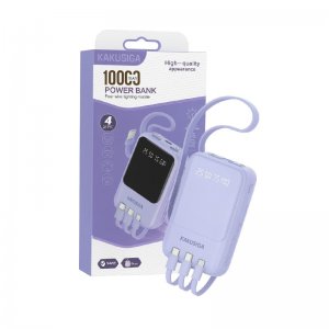 Powerbank 10000mAh All-in-One με 4 Ενσωματωμένα Καλώδια Φόρτισης &amp; LED Ένδειξη Mπαταρίας Μωβ