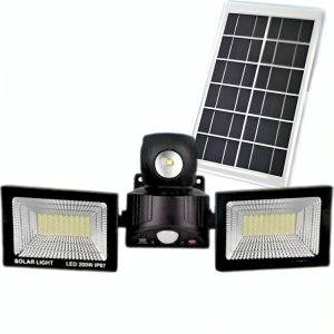 Διπλός Ηλιακός Προβολέας LED 200W με Αισθητήρα Κίνησης &amp; Τηλεχειριστήριο - Περιστρεφόμενος 180° με Ηλιακό Πάνελ