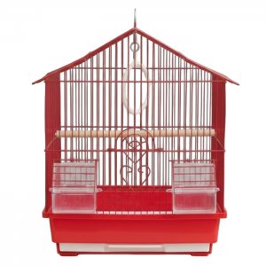 Κλουβί Πουλιών Μεταλλικό Κόκκινο 33x23x36cm με Ταΐστρες και Παιχνίδι