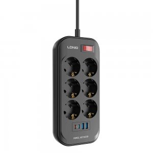LDNIO Πολύπριζο 6 Θέσεων με 4 USB Ports, 2500W και 2m Καλώδιο