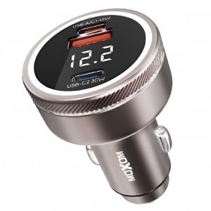 Φορτιστής Αυτοκινήτου MOXOM 120W – Super Fast Charging με 3 Θύρες &amp; Ψηφιακή Οθόνη - USB-A/C, 45W+45W+30W, Ενδείξεις Τάσης