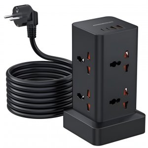 Πολύπριζο Tower Anrmesun 11 σε 1 – 2400W με 8 Πρίζες Σούκο &amp; 3 USB - Καλώδιο 2m, Προστασία Υπερφόρτωσης, για Γραφείο &amp; Σπίτι