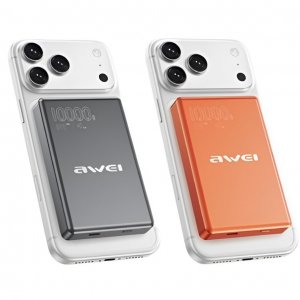 Μαγνητικό Power Bank AWEI 10000mAh – Ασύρματη Φόρτιση 20W &amp; Αναδιπλούμενη Βάση - Γρήγορη Φόρτιση, MagSafe Compatible, Φορητό
