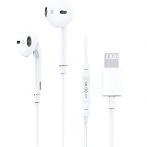 Ενσύρματα Ακουστικά Lightning MOXOM για iPhone/iPad - Με Μικρόφωνο &amp; Χειριστήριο Ελέγχου, Καθαρός Ήχος, Λευκό Χρώμα