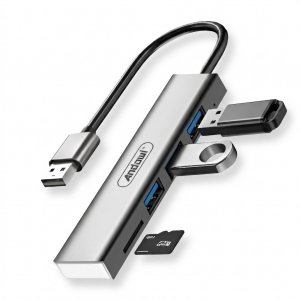 USB Hub 4 σε 1 Andowl – 3 Θύρες USB &amp; Card Reader - Υψηλές Ταχύτητες USB 3.0, Μεταφορά Δεδομένων &amp; Σύνδεση Περιφερειακών για PC/Laptop