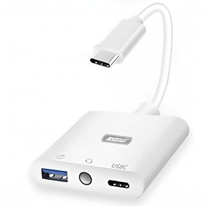 Αντάπτορας USB-C 3 σε 1 Andowl – Hub με USB-A, USB-C &amp; AUX 3.5mm - Για Laptop, Tablet &amp; Smartphone, Φόρτιση &amp; Μεταφορά Δεδομένων