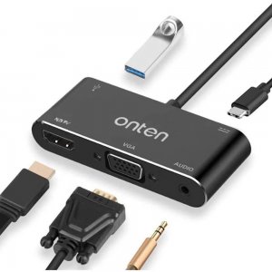USB-C Hub 5 σε 1 Onten – HDMI 4K, VGA &amp; USB 3.0 - Μετατροπέας για Laptop, MacBook, Tablet με Power Delivery 60W &amp; Audio Out