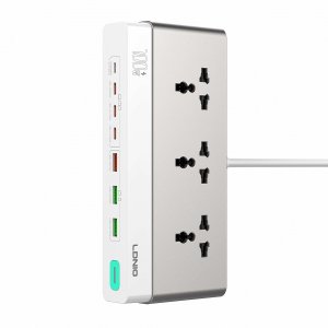 Πολύπριζο &amp; Σταθμός Φόρτισης 100W GaN – 10 σε 1 με 3 Πρίζες - 6 USB, Fast Charging PD &amp; QC4+, Καλώδιο Lightning, Ασφάλεια 2500W