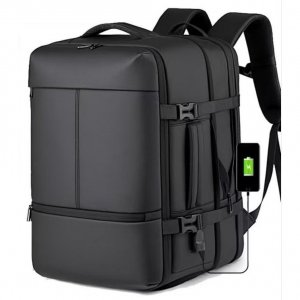 Σακίδιο Πλάτης Ταξιδίου με USB &amp; Ιμάντες Συμπίεσης – Ευρύχωρο &amp; Αδιάβροχο για Laptop, Ρούχα, Gadgets - Μαύρο