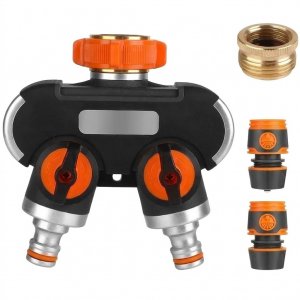 Διανομέας Νερού Βρύσης 2 Δρόμων 3/4″ &amp; 1/2″ – Διπλή Παροχή για Κήπο &amp; Πότισμα - Με Ανεξάρτητους Διακόπτες &amp; 2 Συνδέσμους Λάστιχου
